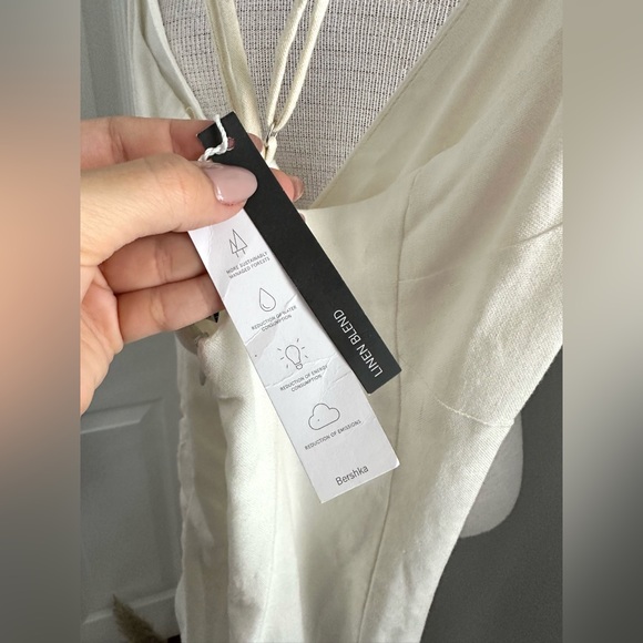 🌷🤍 NWT WHITE LINEN CROSSED STRAP DRESS SIZE XS-S FULLY LINED 🤍🌷 - Picture 8 of 9
